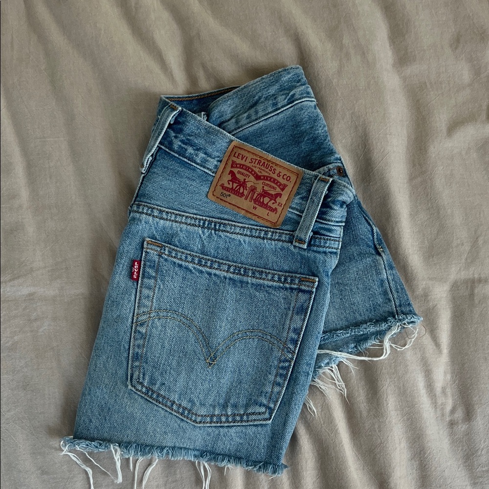 Levi's Classic Blue Frayed Denim Shorts